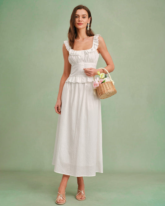 Falda Midi A-Line Sólida Blanca
