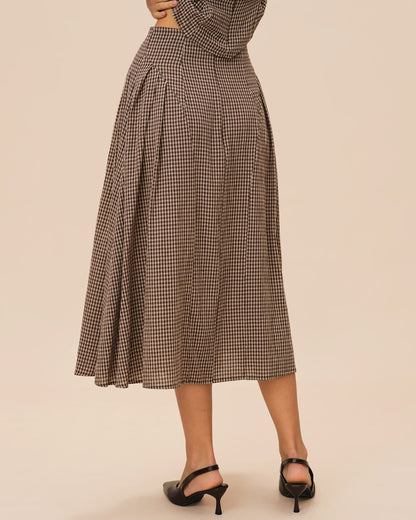 Falda Midi a Cuadros Marrón
