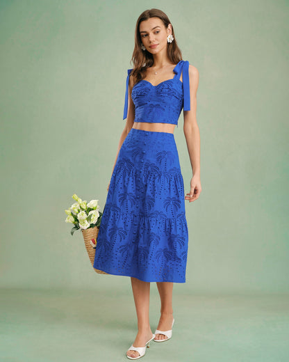 Falda Midi de Bordado Azul