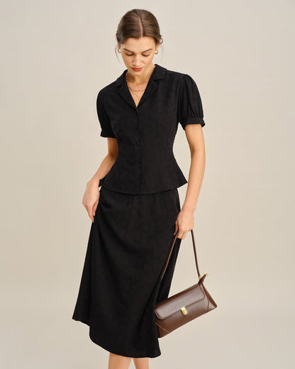 Falda Midi con Bordado Negro