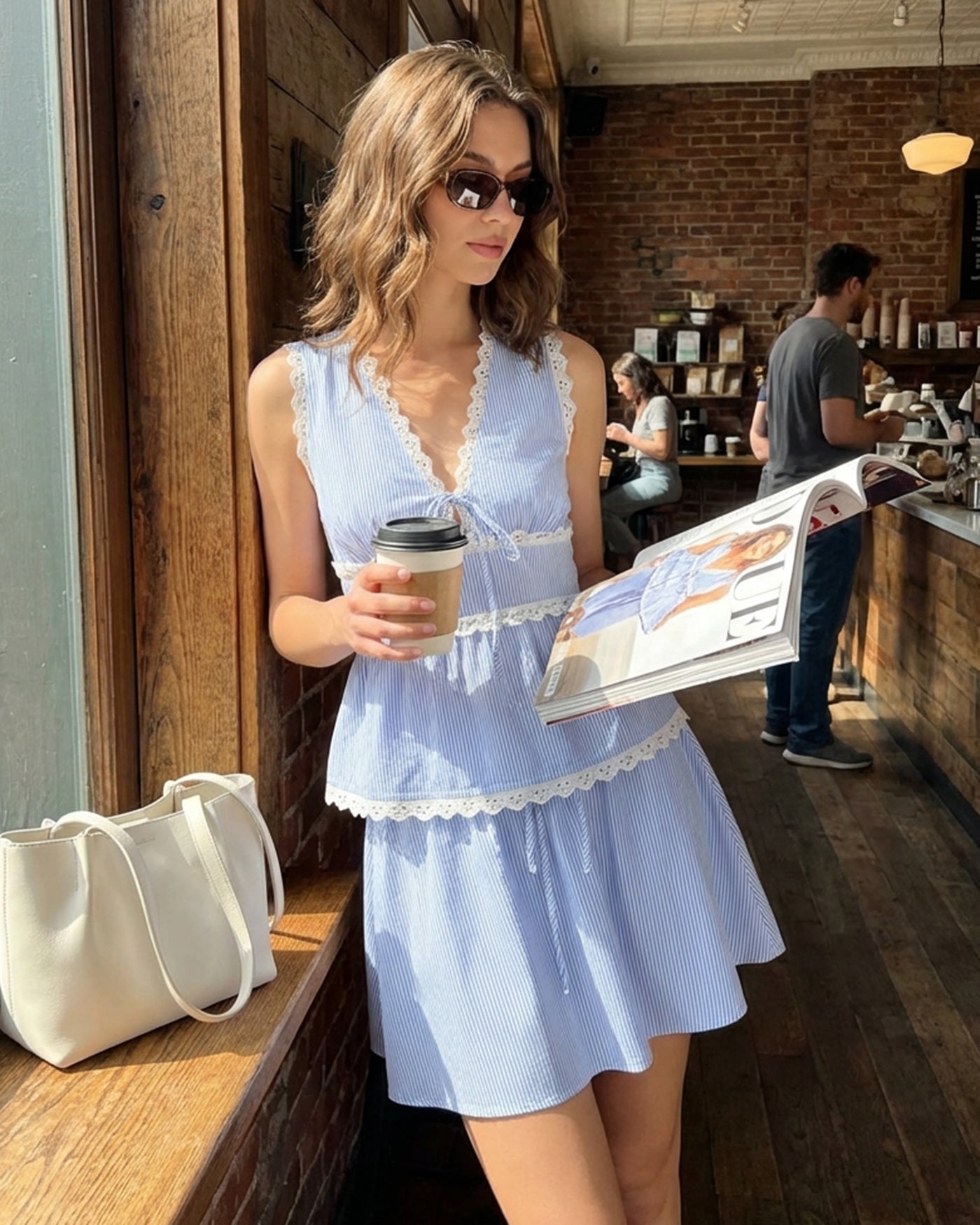 Falda Mini con Cintura Elástica Azul