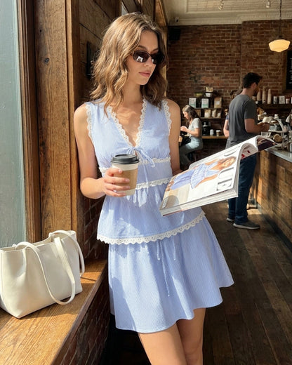 Falda Mini con Cintura Elástica Azul