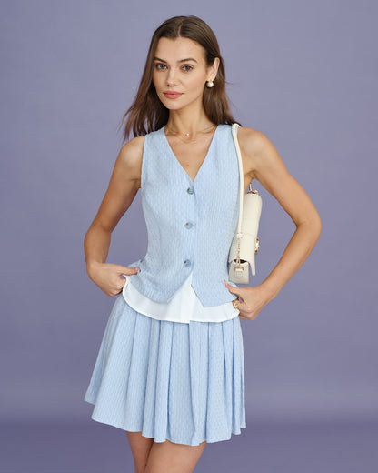 Falda Mini Plisada Texturizada Azul