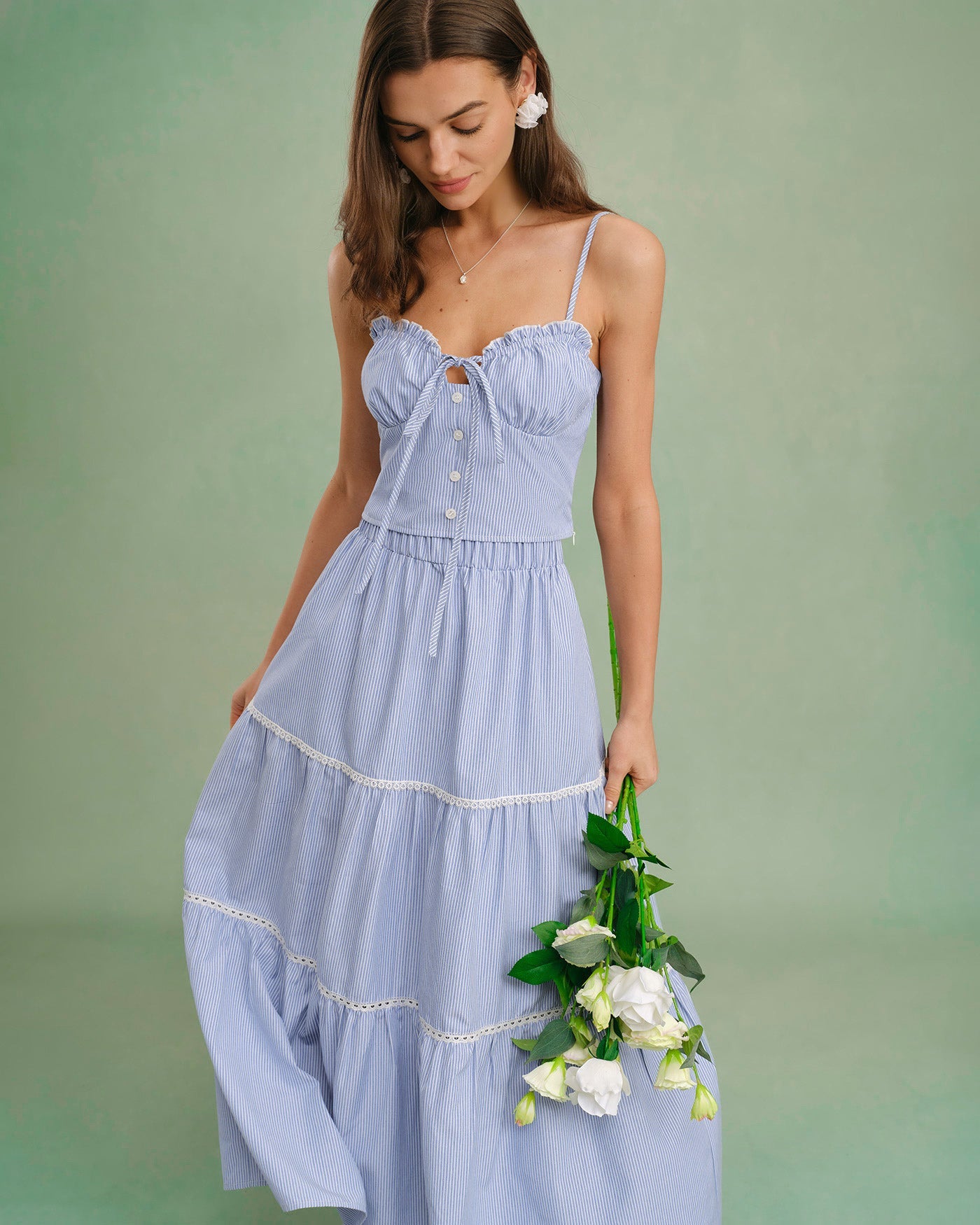 Falda Midi Azul con Cintura Elástica