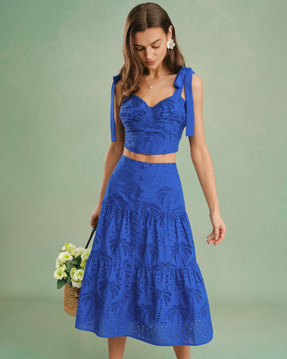 Falda Midi de Bordado Azul