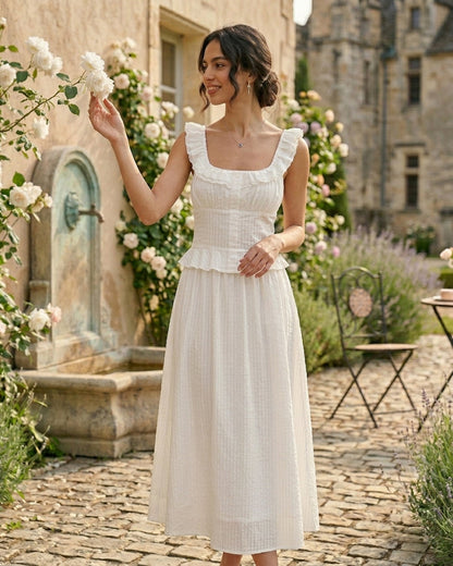 Falda Midi A-Line Sólida Blanca