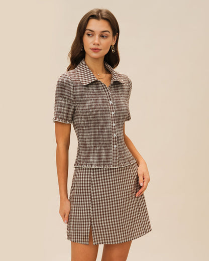 Falda A-Line de Cuadros Marrón