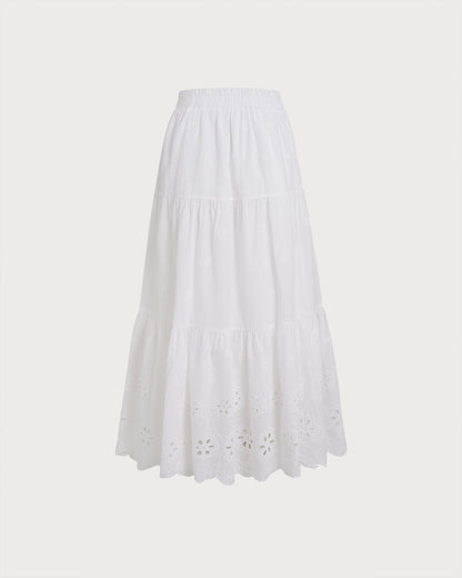 Falda Midi Texturizada Blanca con Flores
