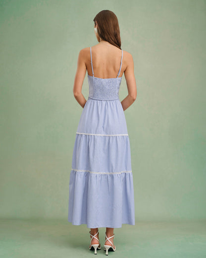 Falda Midi Azul con Cintura Elástica