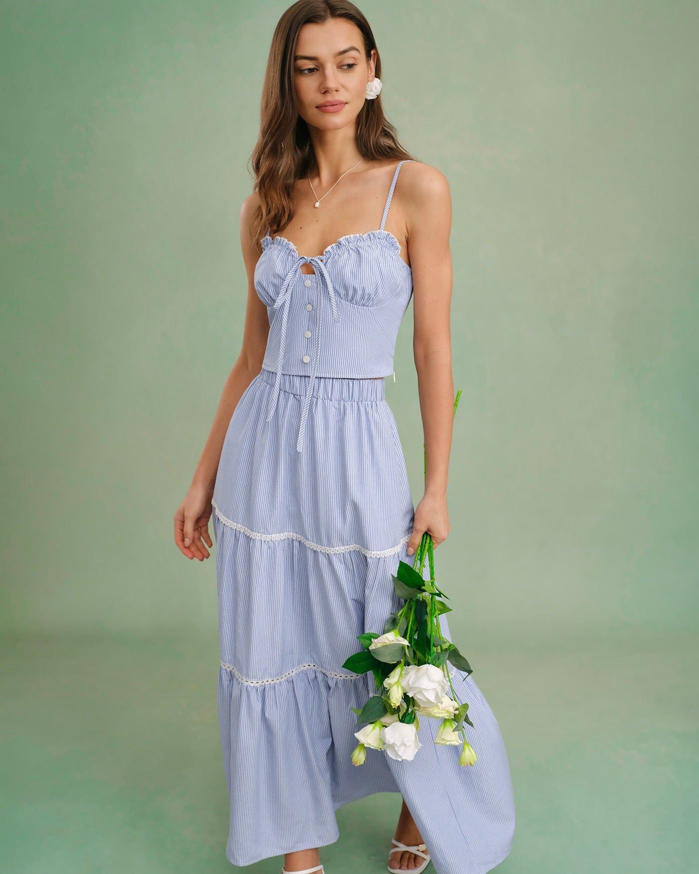 Falda Midi Azul con Cintura Elástica