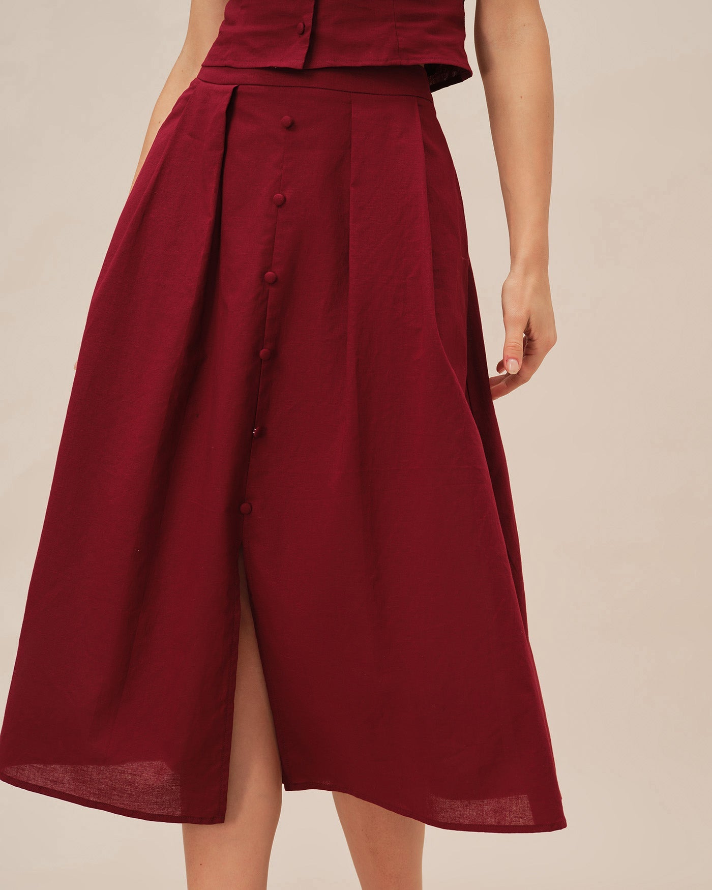 Falda Midi Ruchada Roja con Abertura
