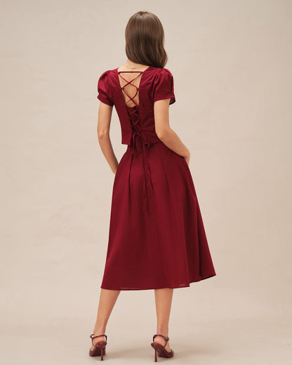 Falda Midi Ruchada Roja con Abertura