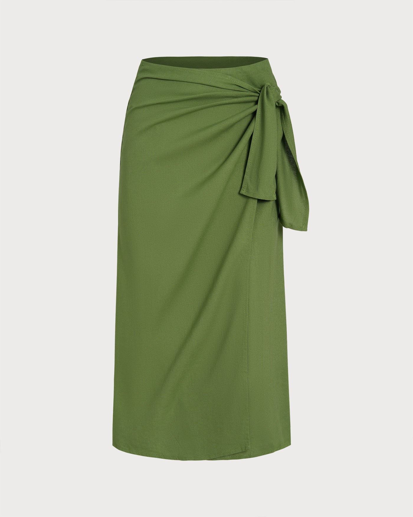 Falda Midi Sólida Verde con Cinta