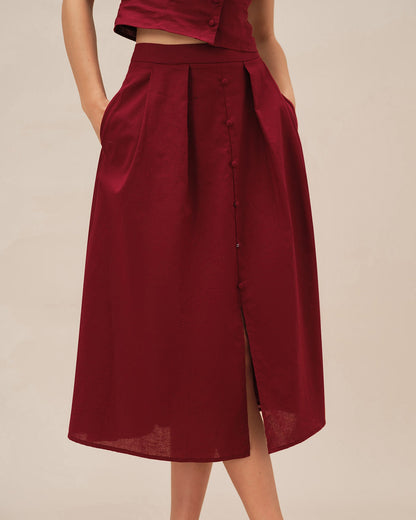 Falda Midi Ruchada Roja con Abertura