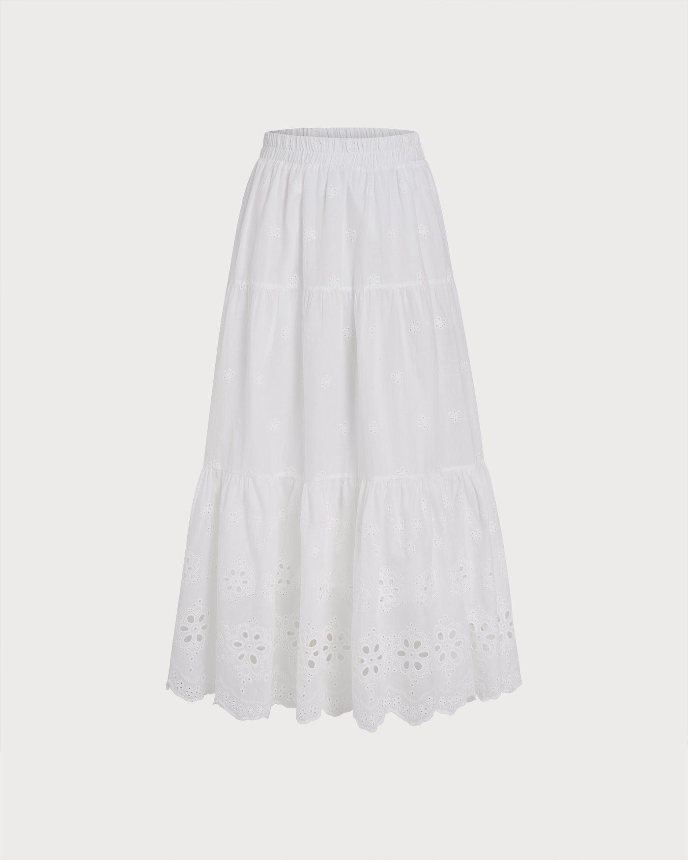Falda Midi Texturizada Blanca con Flores