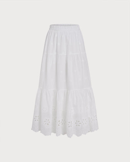 Falda Midi Texturizada Blanca con Flores