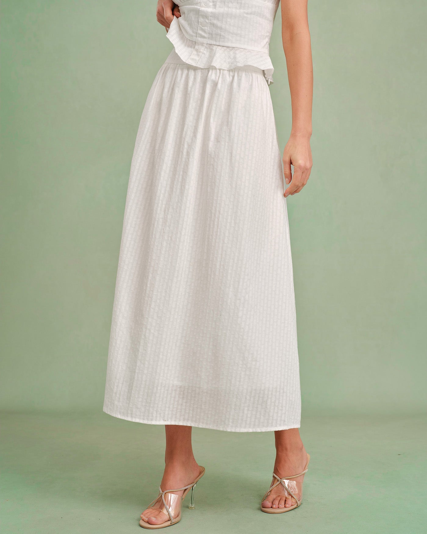 Falda Midi A-Line Sólida Blanca