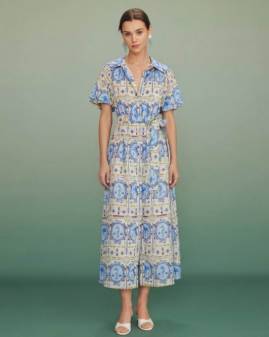 Vestido Midi Túnica con Cuello Floral