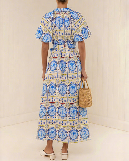 Vestido Midi Túnica con Cuello Floral