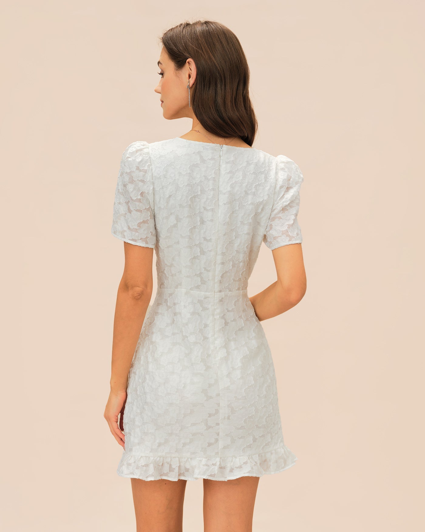 Vestido Mini Jacquard Blanco con Escote en V