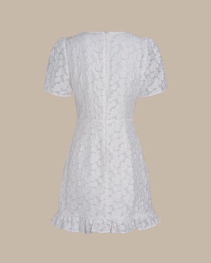 Vestido Mini Jacquard Blanco con Escote en V