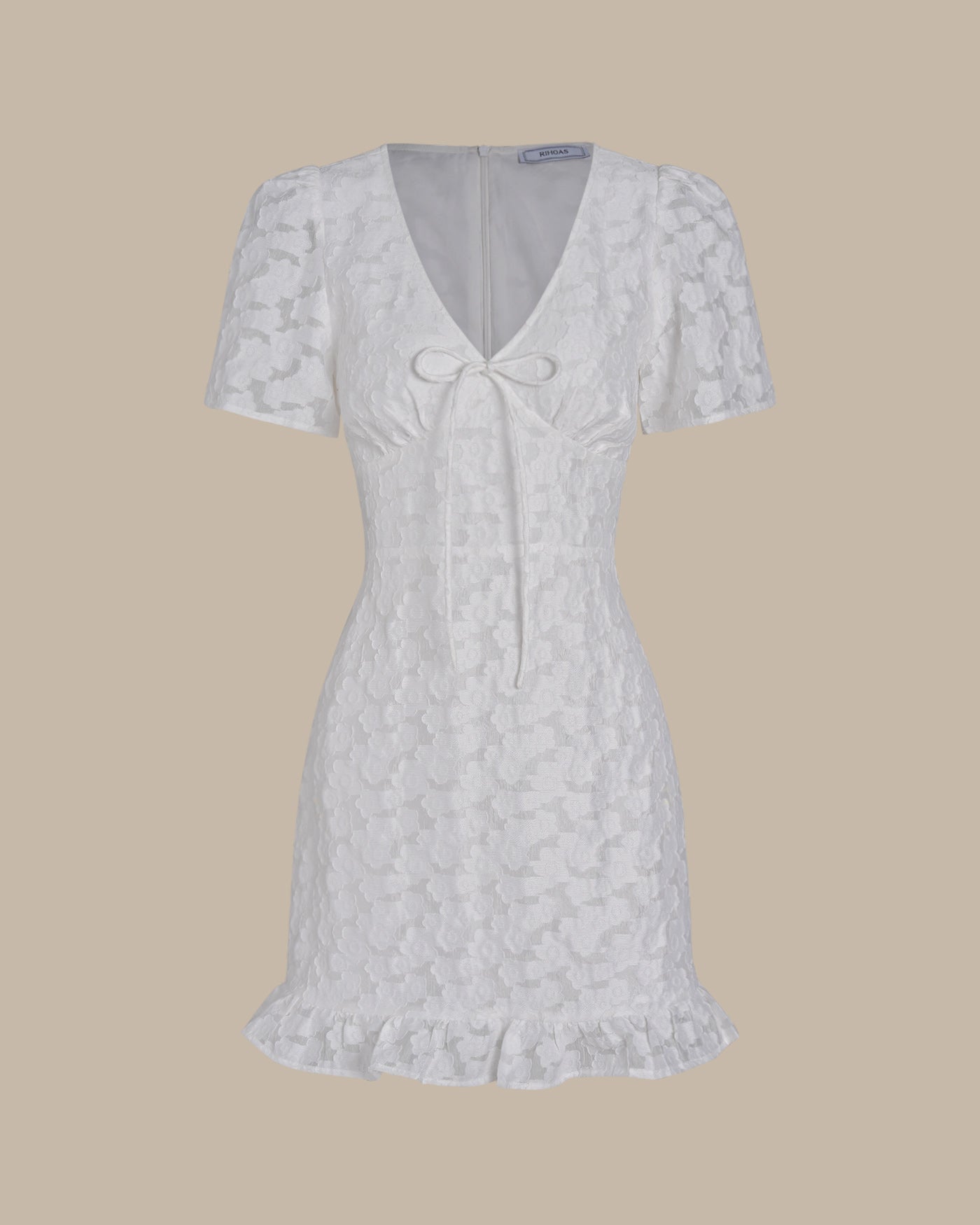 Vestido Mini Jacquard Blanco con Escote en V