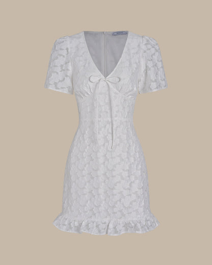 Vestido Mini Jacquard Blanco con Escote en V