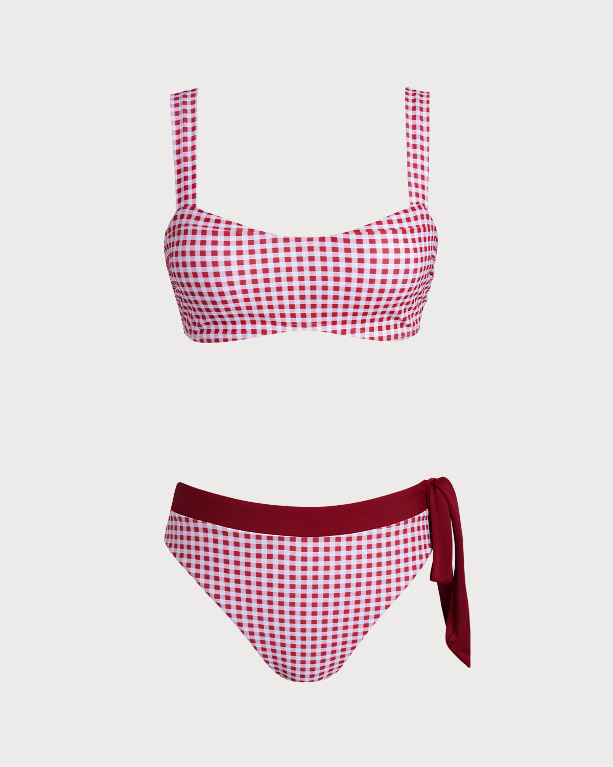 Conjunto de Bikini Bandeau a Rayas en Rojo Vino