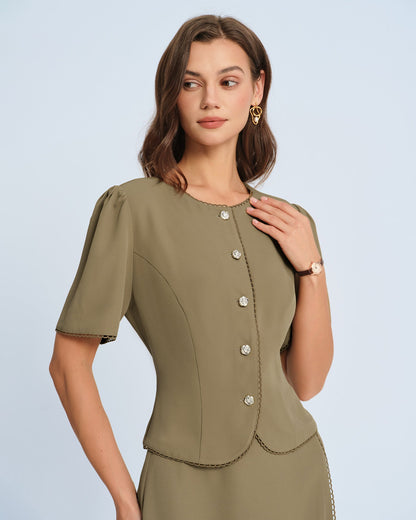 Blusa de Manga Abullonada Caqui