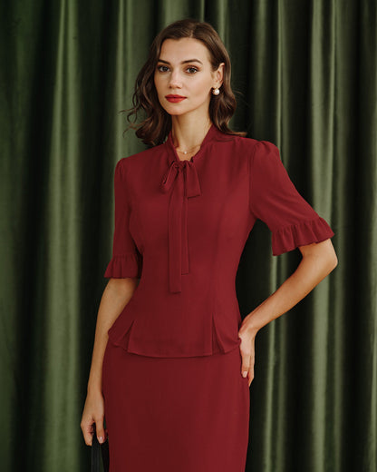 Blusa Roja con Mangas Abullonadas