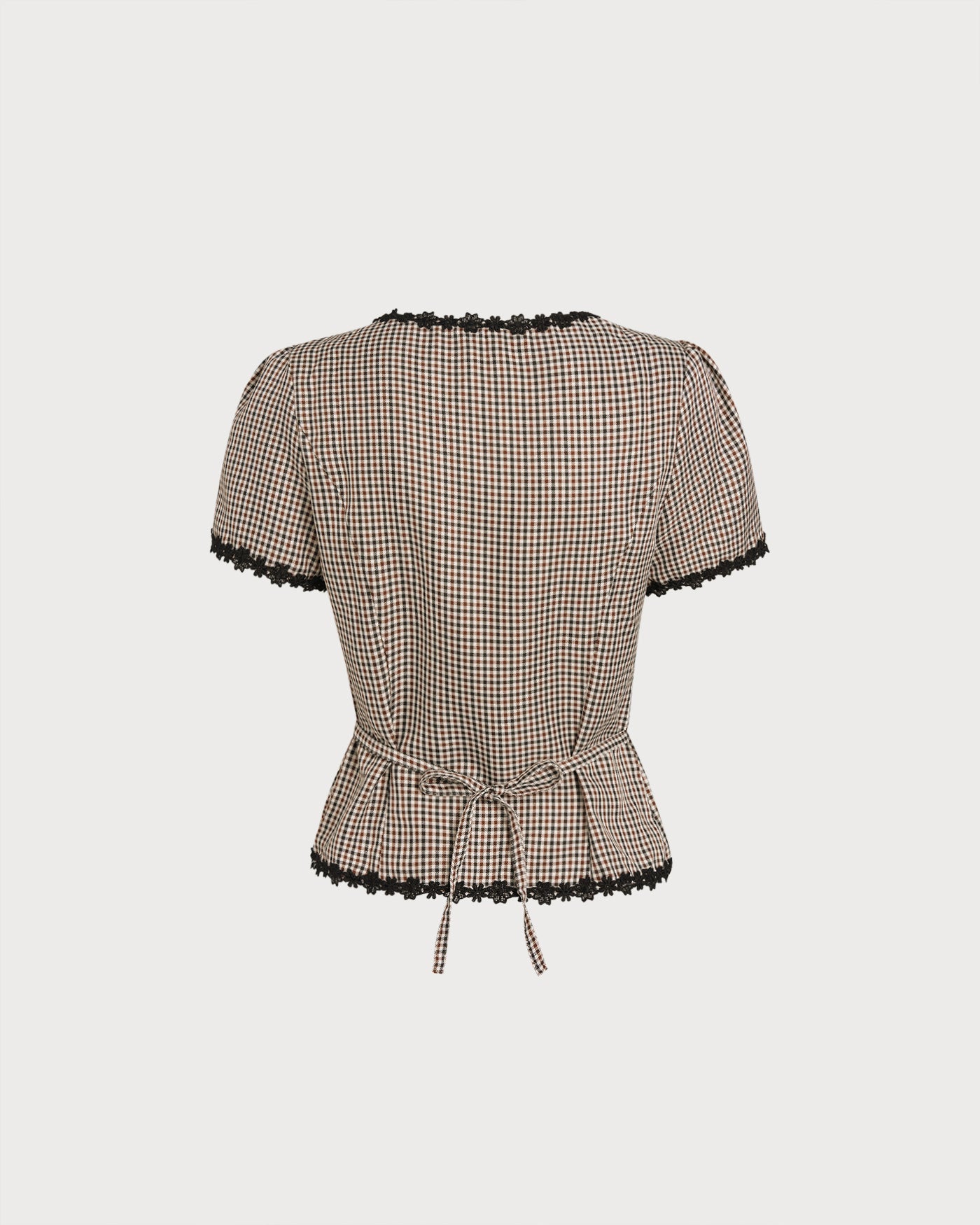 Blusa de Cuello Cuadrado a Cuadros Color Café