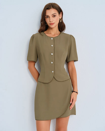 Blusa de Manga Abullonada Caqui