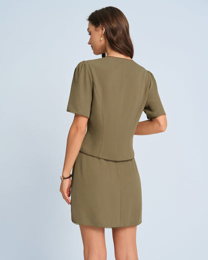 Blusa de Manga Abullonada Caqui