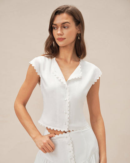 Blusa Blanca de Manga Corta con Botones