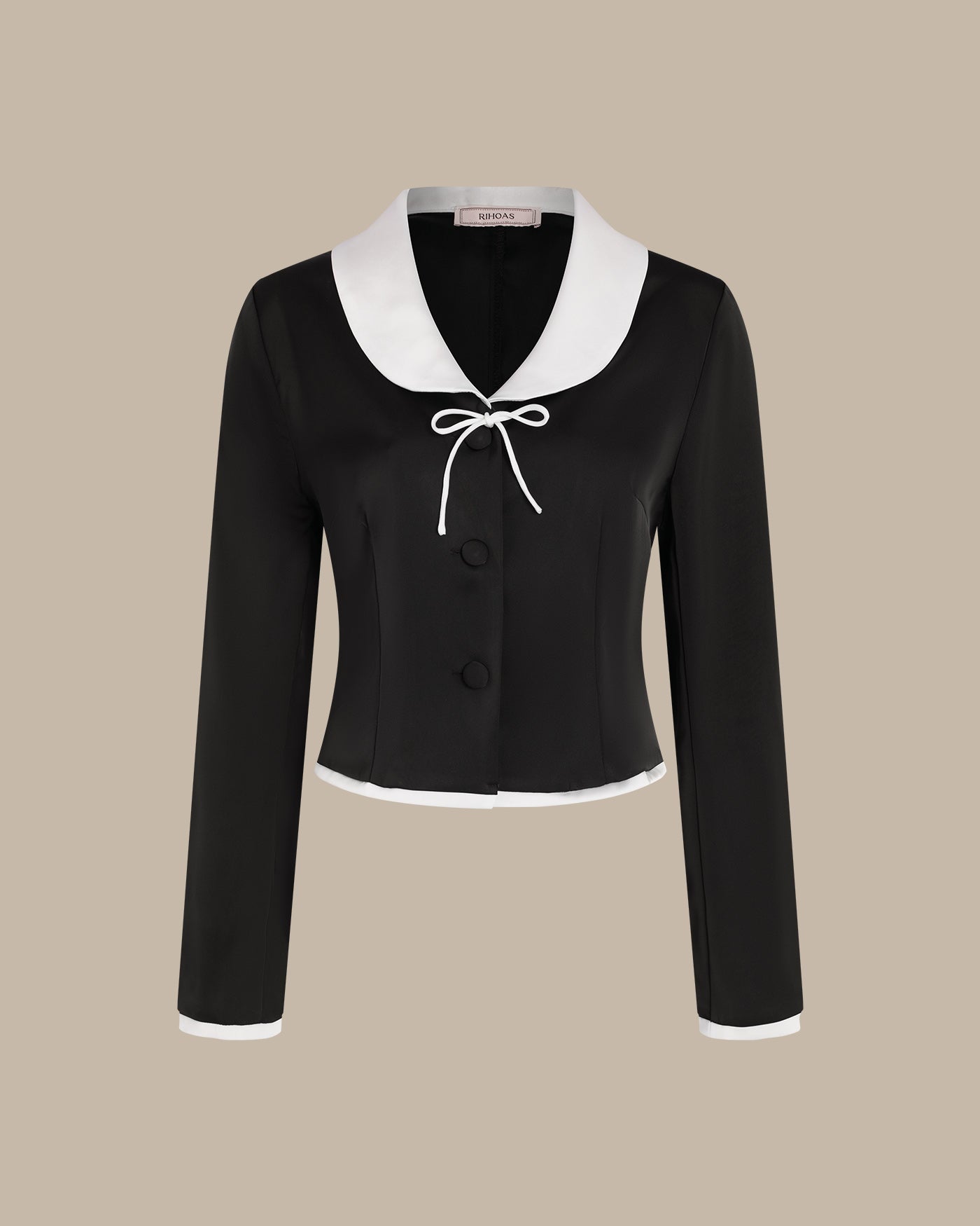 Blusa de Satén con Cuello Negro