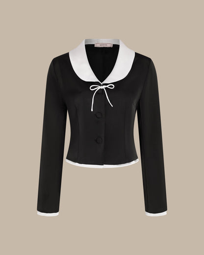 Blusa de Satén con Cuello Negro