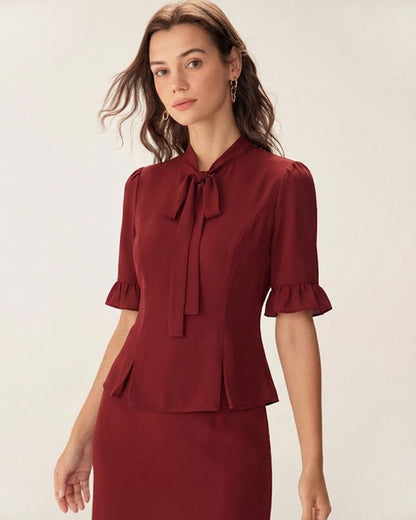 Blusa Roja con Mangas Abullonadas