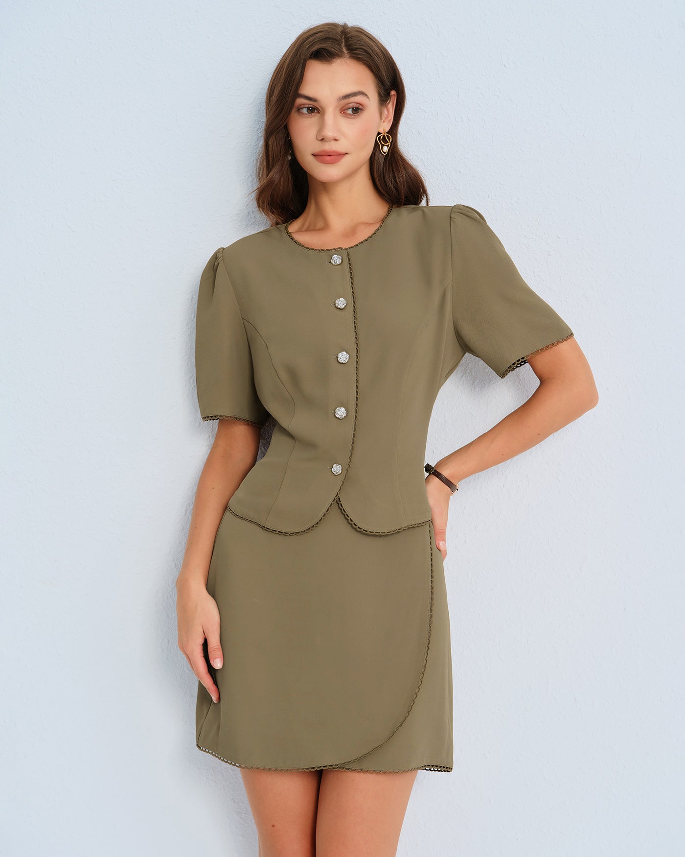 Blusa de Manga Abullonada Caqui