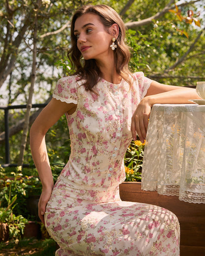 Blusa con Botones de Bordado Floral Rosa