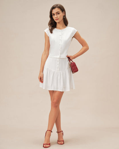 Blusa Blanca de Manga Corta con Botones