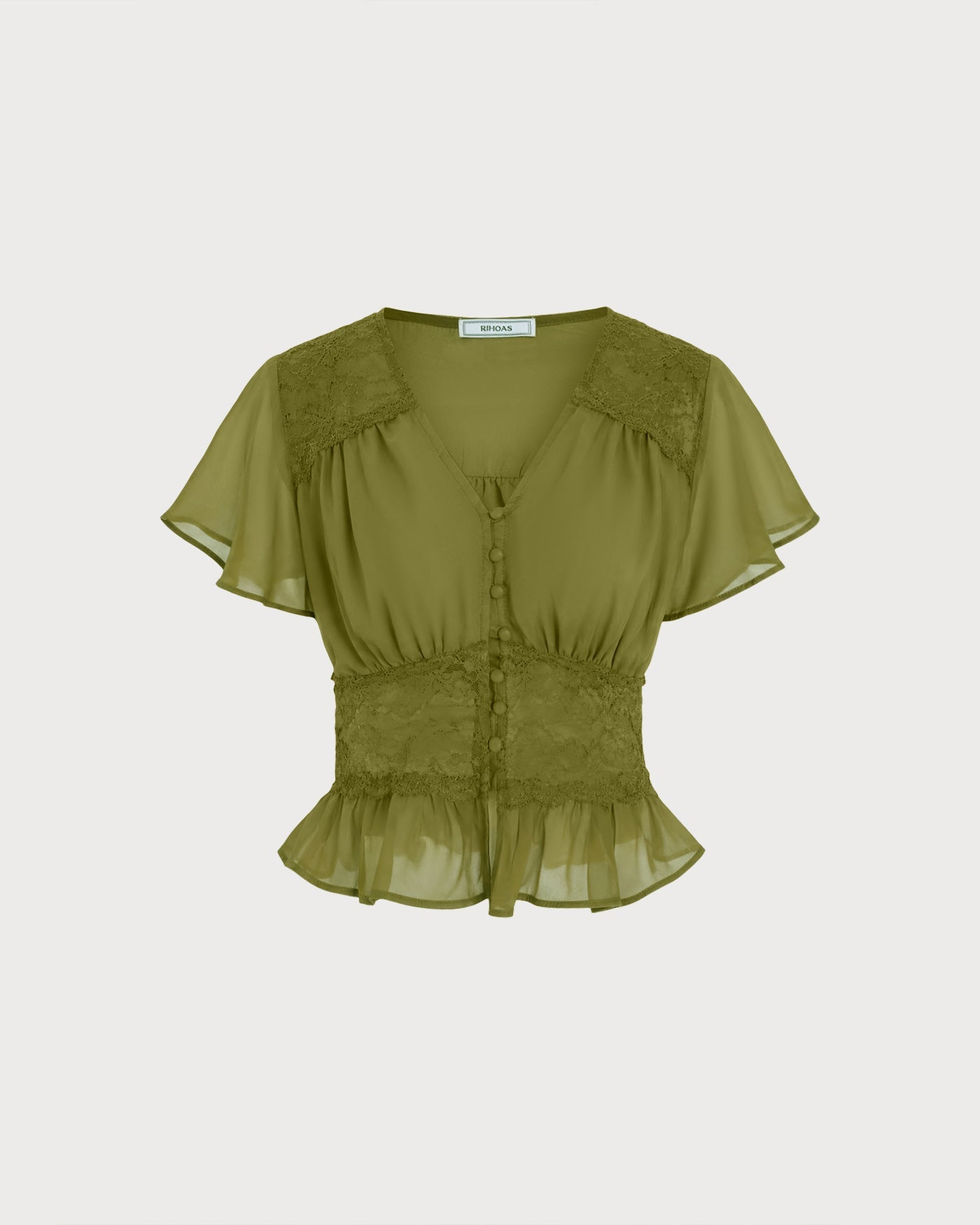 Blusa Verde con Cuello en V Fruncido