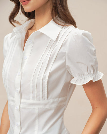 Blusa Blanca con Cuello y Mangas Abullonadas