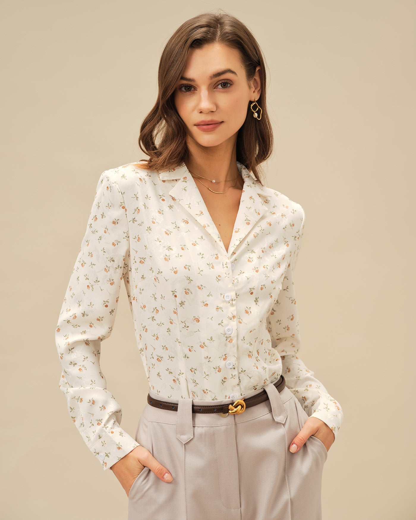 Blusa de Cuello Floral de Albaricoque