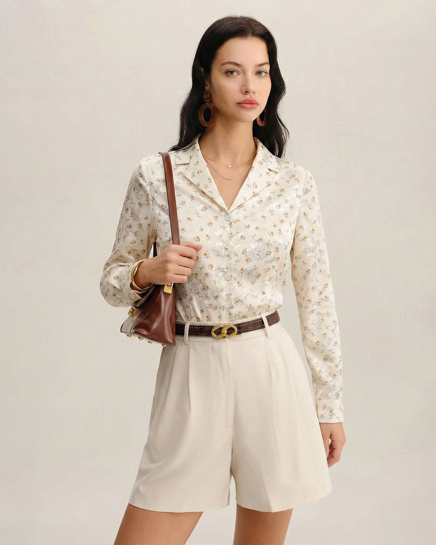 Blusa de Cuello Floral de Albaricoque