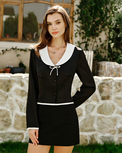 Blusa de Satén con Cuello Negro