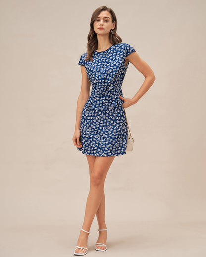 Blusa de Botones con Mangas Cortas y Estampado Floral Azul