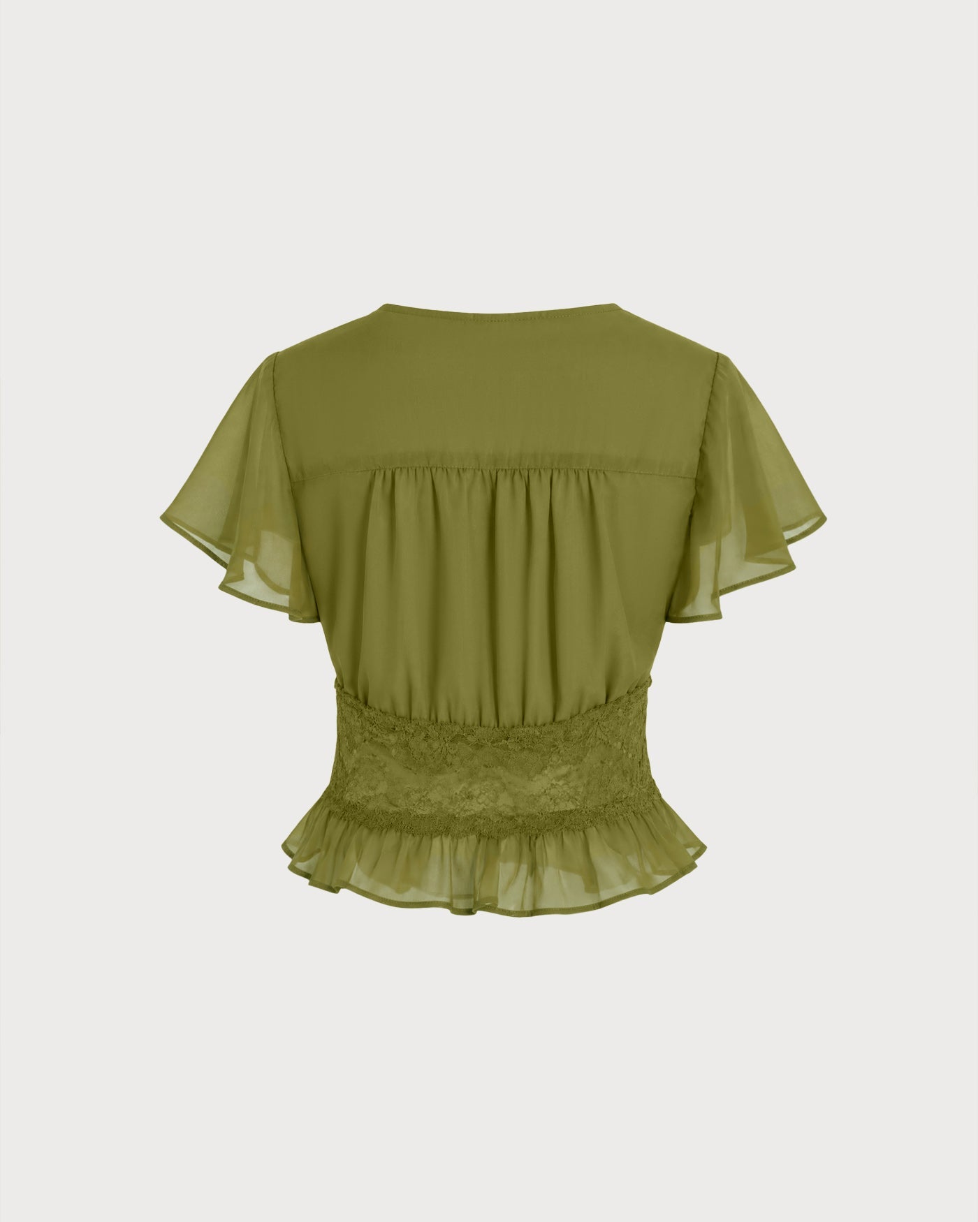 Blusa Verde con Cuello en V Fruncido