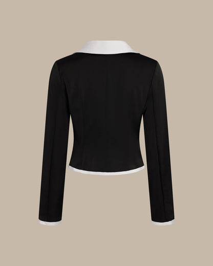 Blusa de Satén con Cuello Negro