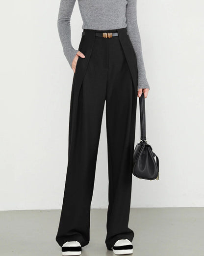 Pantalones Rectos Negros de Cintura Natural