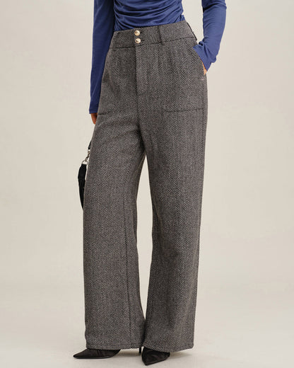 Pantalones Rectos de Tweed Gris